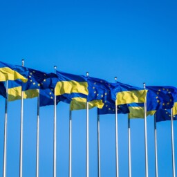 Ukraina UE flagi maszty