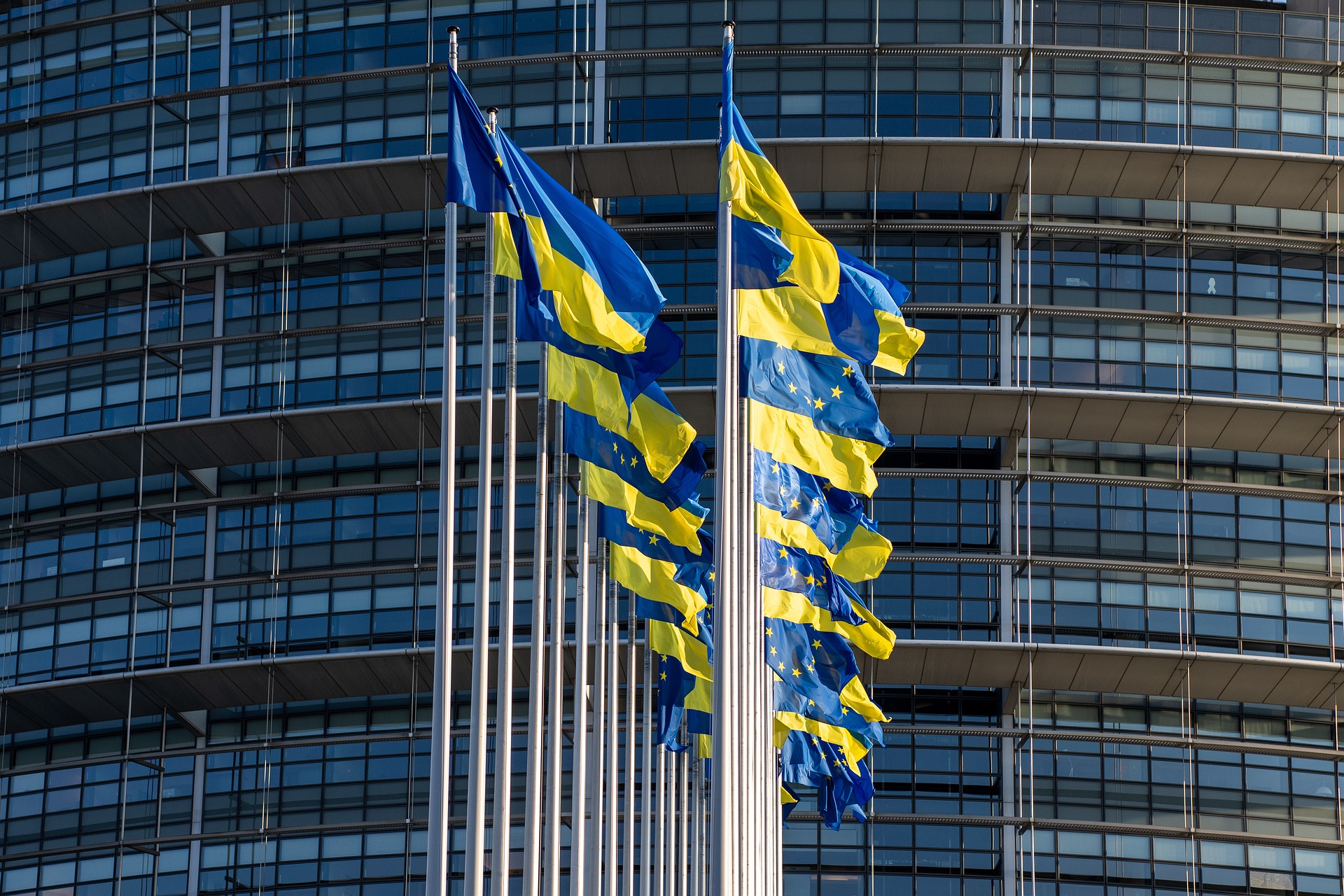 flagi UE i Ukrainy przed PE
